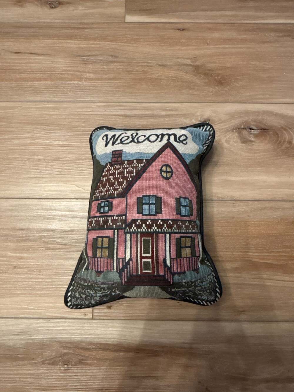 Vintage Welcome House Tapestry Accent Pillow